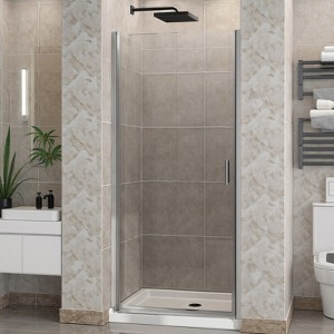 Lirago 34x72" Semi-Frameless Pivot Shower Door - 1/4" Tempered Glass Adjustable Width 34-35.2" Chrome Finis Left Right Hand Installation - 1 of 4