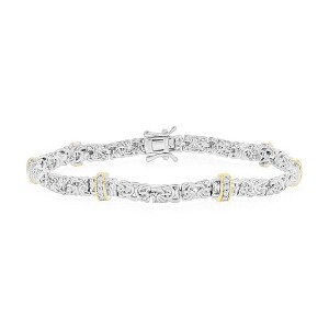Bella Silver Sterling Silver Byzantine Design CZ Bracelet - Two-Tone - Silver - 8 Inch - 1 of 2