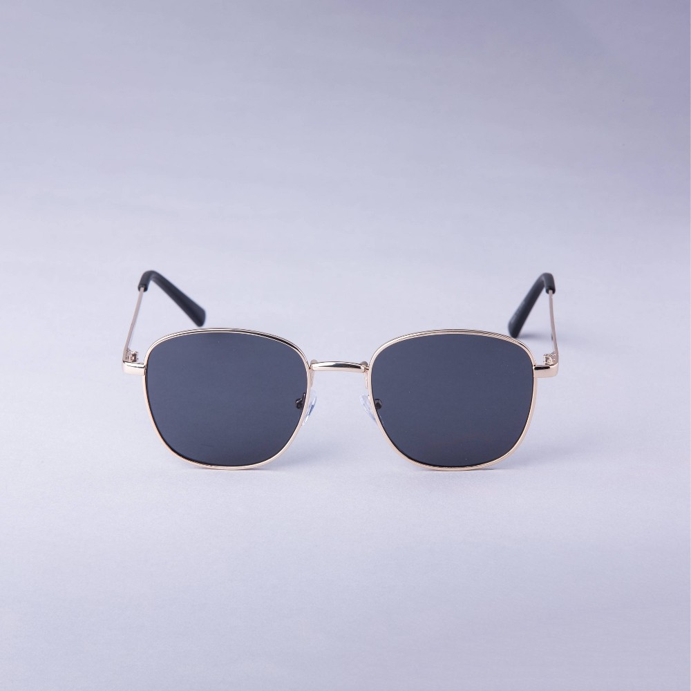 Men's Round Metal Sunglasses - Goodfellow & Co™ Gray/Gold: Medium Fit, UV Protection, Polycarbonate Lenses