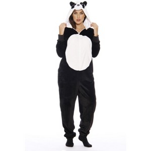 Just Love Womens One Piece Velour Panda Adult Bodysuit Hooded Pajamas - 1 of 4