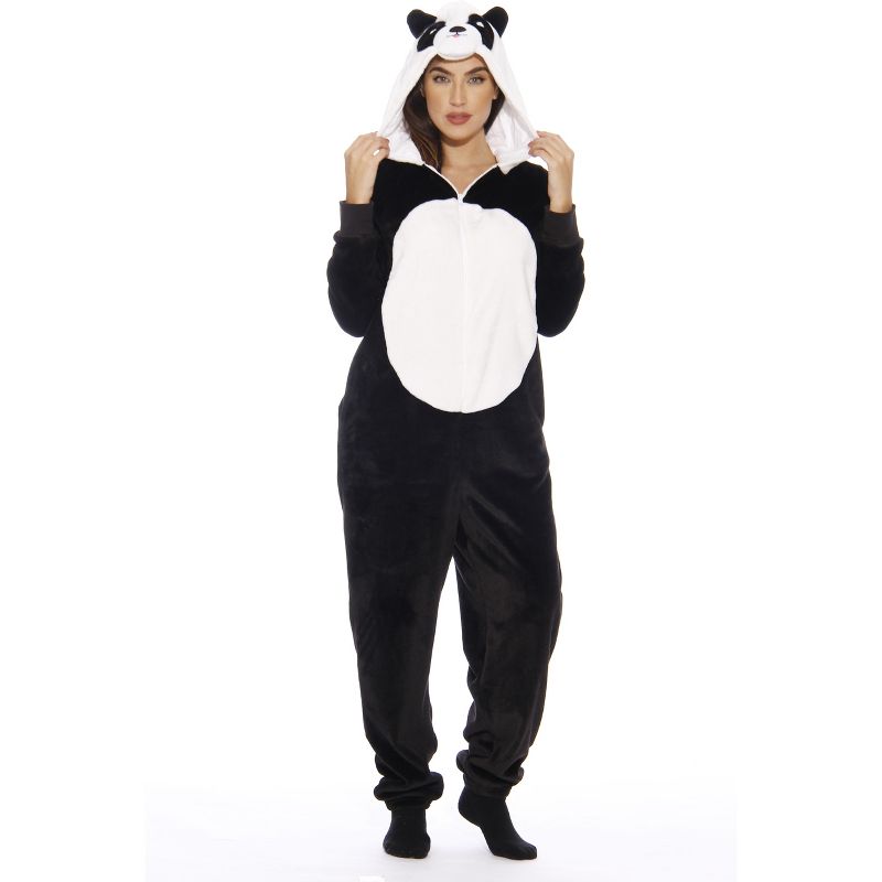 Just Love Womens One Piece Velour Panda Adult Onesie Hooded Pajamas, 1 of 5