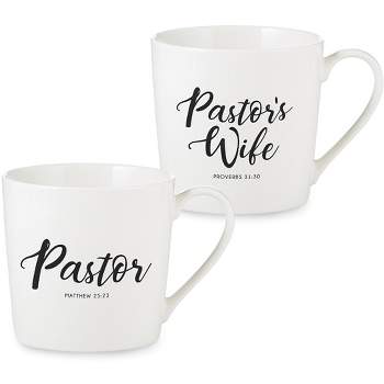 Collections Etc Pastor & Pastor's Wife White Ceramic Coffee Mug Gift Set 13 X 5 X 5