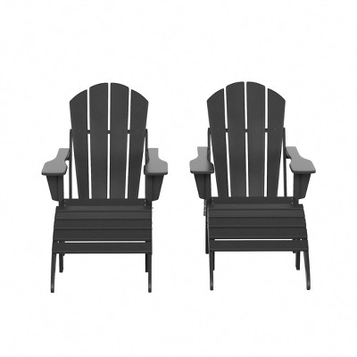 WestinTrends Malibu HDPE Outdoor Patio Folding Poly Adirondack Chairs with Ottomans (4-Piece Conversation Set)