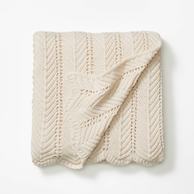 Herringbone Pointelle Throw Blanket Cream - Threshold™ designed with Studio McGee