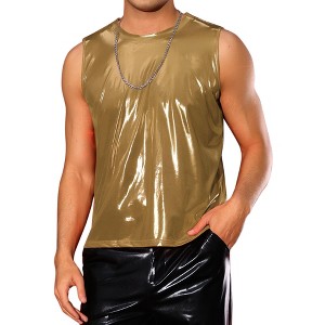 INSPIRE CHIC Men's Sleeveless Crew Neck Disco Metallic Shiny Tank Tops - 1 of 4