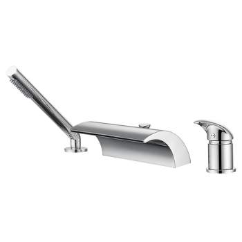 Sumerain Waterfall Roman Tub Faucet with Handheld and Brass Rough-in Valve, High Flow Chrome