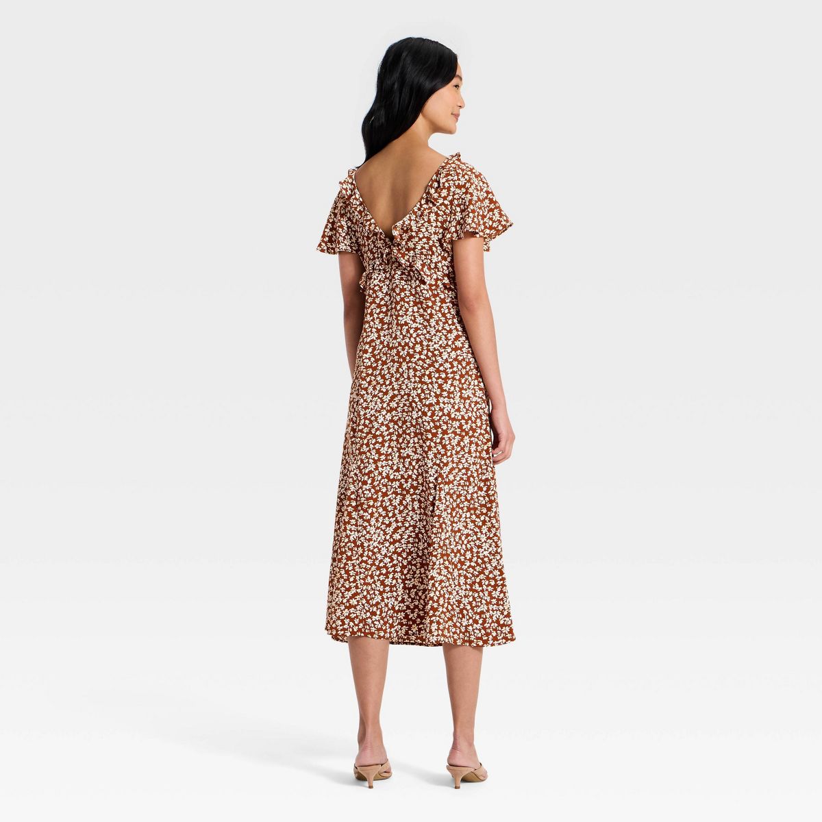 Women's Short Flutter Sleeve V-Neck Midi Dress - A New Day™ - thumbnail 8