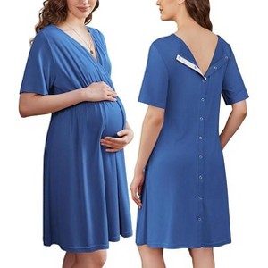 Ekouaer Labor and Delivery Gown for Hospital Short Sleeve Maternity Nursing Dress Nightgown with Button - 1 of 4