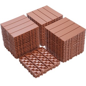 Gulches Interlocking Deck Tiles Flooring, 12.00"x12.00"(Pack of 44), Patio Flooring Outdoor  for Garden Poolside Front/Back Yard, Mahogany Colour - 1 of 4