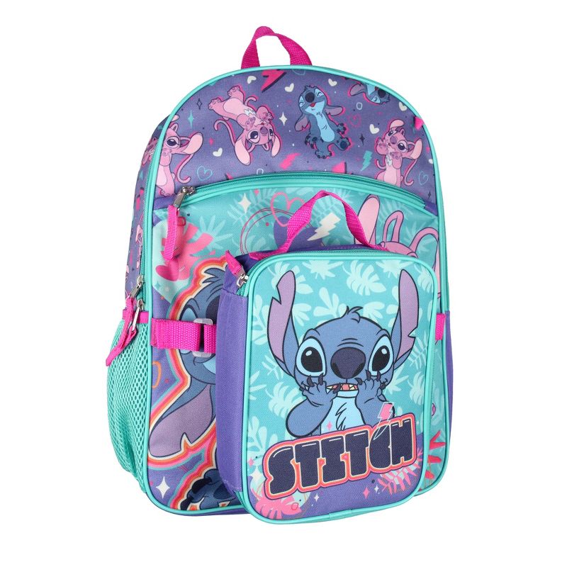 Disney Lilo and Stitch Angel 5 Pc Set Backpack Lunch Box Key Chain Pencil Case Multicoloured, 2 of 7