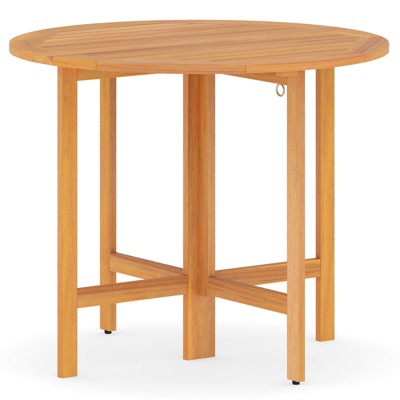 Costway 36" Outdoor Folding Round Dining Table with Slatted Tabletop for Backyard