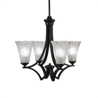 Toltec Lighting Zilo 4 - Light Chandelier in  Matte Black with 5.5" Fluted Frosted Crystal Shade