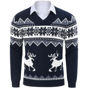 Mens Ugly Christmas Sweaters Shawl Collar Knitted Long Sleeve Pullover Jumpers - 1 of 4