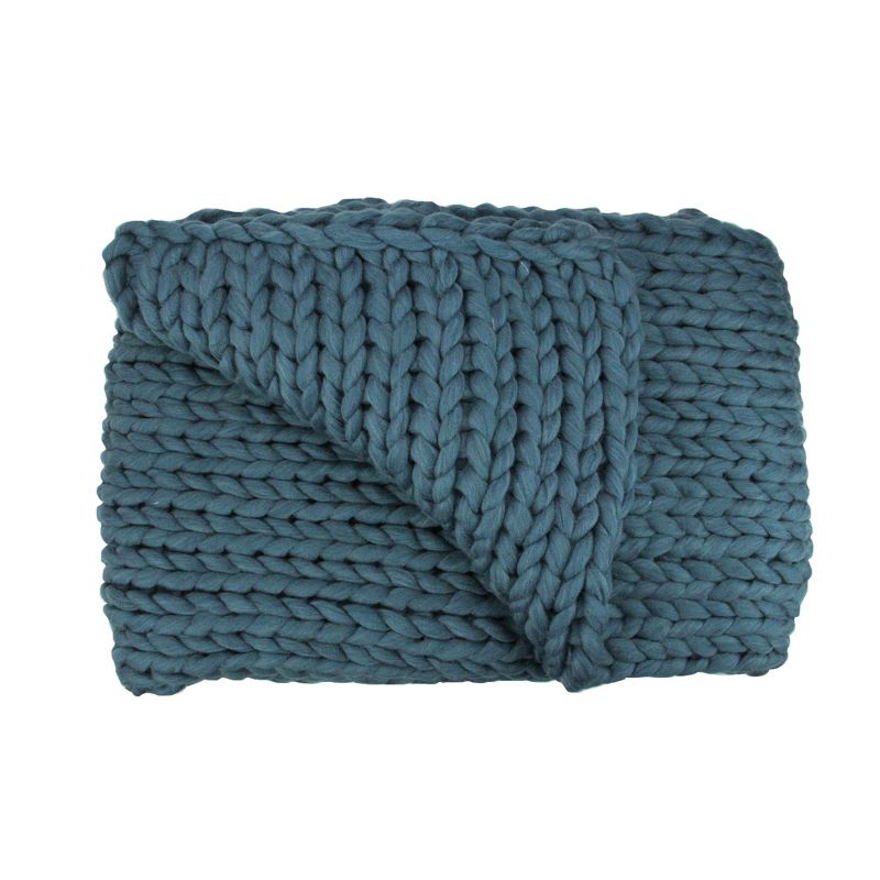 Northlight 50" x 60" Cable Knit Plush Throw Blanket - Teal Blue, 1 of 3