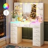 Petrimins Makeup Vanity Desk with Mirror and Tempered Glass Top, 3-Color LED Lights Makeup Table with Power Outlet and 11 Larger Drawers - 2 of 4