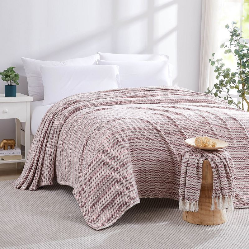 Southshore Fine Living Agadir Collection 100% Cotton Bed Blanket hearing bone stripe pattern, 1 of 7
