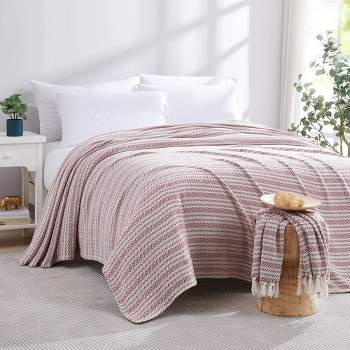 Southshore Fine Living Agadir Collection 100% Cotton Bed Blanket hearing bone stripe pattern