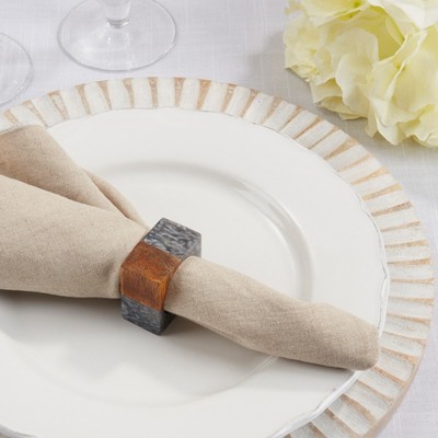 Gray Mango Wood and Resin Square Napkin Rings, Set of 4