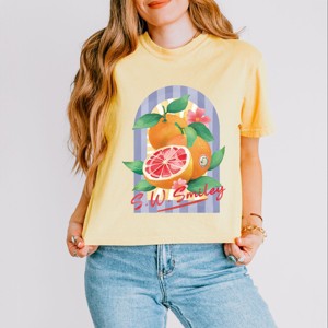 S.W.Smiley Fruits and Stripes - Women's Boxy Crop Top Graphic T-Shirt - 1 of 4