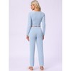 INSPIRE CHIC Women's Long Sleeve Full Length Solid Flounce Pajama Set Lounge Set - 4 of 4