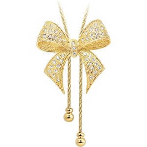 Adjustable Bow Tie Pendant Necklace, Fashion Ribbon Jewelry with Movable Charm - 1 of 4