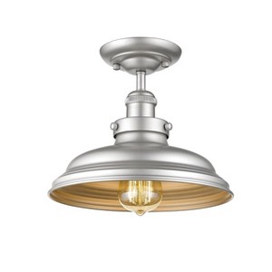 Chloe Lighting Samuel Industrial-Style 1 Light Silver Painted Semi-Flush Ceiling Fixture 10" Wide - 1 of 3