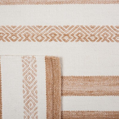 Ivory and Beige Striped Flat Woven Wool Area Rug, 5 x 8 ft