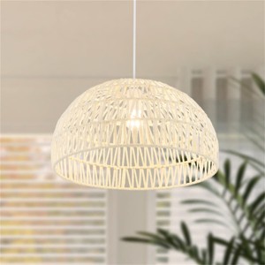 Angel Sar Height-Adjustable Farmhouse Pendant Light, Hand-Woven Rattan Paper Shade with 12-59 inch Adjustable Rope, E26 Socket Hanging Lamp - 1 of 4