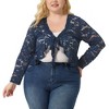 Agnes Orinda Women's Plus Size Long Sleeve Tie Front Sheer Lace Crop Cardigan - 2 of 4