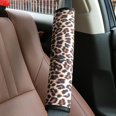 X AUTOHAUX Non-Slip Pure Leopard Pattern Soft Comfort Neoprene Seat Belt Covers Black Brown 1 Pc