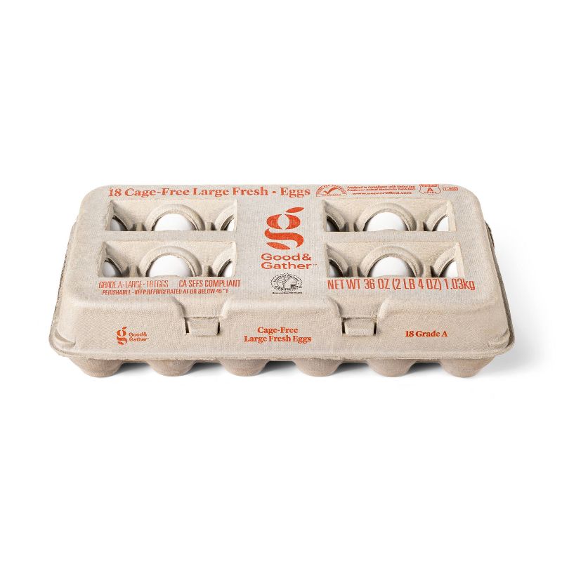 Cage-Free Large White Fresh Grade A Eggs (CA SEFS Compliant) - 36oz/18ct - Good &#38; Gather&#8482; (Packaging May Vary), 1 of 5