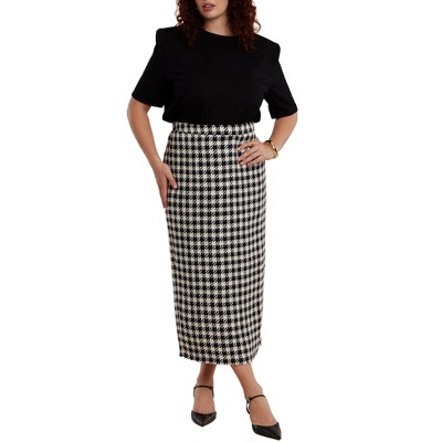 ELOQUII Women's Plus Size Houndstooth Column Maxi Skirt