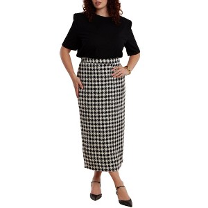 ELOQUII Women's Plus Size Houndstooth Column Maxi Skirt - 1 of 4