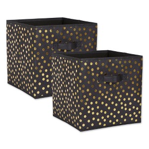 Design Imports Nonwoven Polyester Cube Small Dots Black/Gold Square 11X11X11 Set/2 - 1 of 4