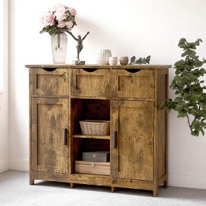 Wooden Floor Storage Cabinet with Drawers & Adjustable Shelves, Accent Cabinet for Living Room, Bedroom, Bathroom, Home Organizer Furniture - 1 of 4