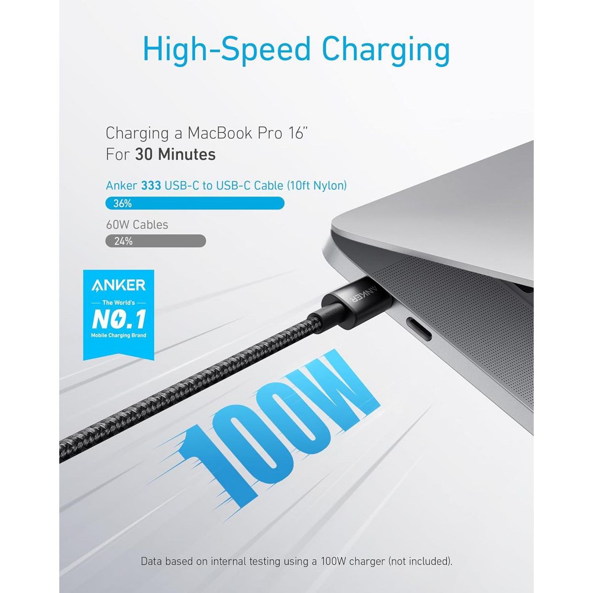 Anker USB C to USB C Cable, Type-C Charging Cord Fast Charge(10FT,100W) - thumbnail 2