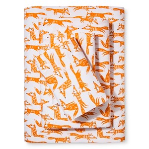 Foxes Printed 100% Cotton Sheet Set (Full) Orange & White 4pc - Pillowfort
