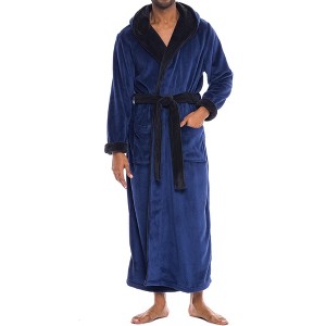ADR Men's Robe, Plush Fleece Hooded Bathrobe Man, Long Warm Cozy Bath Robe Man - 1 of 4