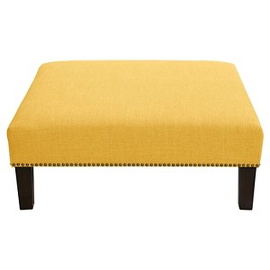 Nail Button Cocktail Ottoman in Linen French Yellow - Skyline Furniture