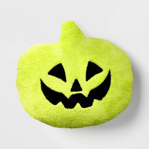 Pumpkin Shaped Halloween Faux Shearling Pillow Green - Hyde & Eek ...