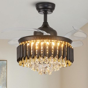 Ludomide 36" Luxury Chandelier with Fan Black Gold Retractable Invisible Ceiling Fans Crystal Ceiling Fan with Light and Remote - 1 of 4