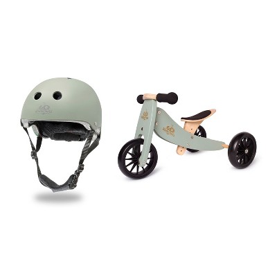 Kinderfeets Sage Green Adjustable Toddler and Kids Bike Helmet Bundle with Kinderfeets Sage Green Tiny Tot PLUS 2-in-1 Balance Trike Tricycle