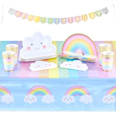 Blue Panda 99 Pieces Serves 24 Rainbow Party Supplies Decorations Pack with Dinnerware Banner Tablecloth for Kids Birthday