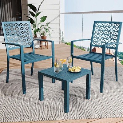 3-Piece Outdoor Bistro Set with 2 Stackable Chairs & 1 Square Table - Patio Furniture for Balcony, Porch, Garden