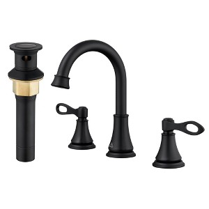 CASAINC 8 in. Widespread Double Handle Bathroom Faucet 3 Holes with 360° Swivel Spout, Stainless Steel Drain in Brushed Gold - 1 of 1