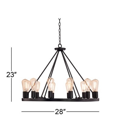 Lacey 32" Black Industrial Wagon Wheel 12-Light Chandelier