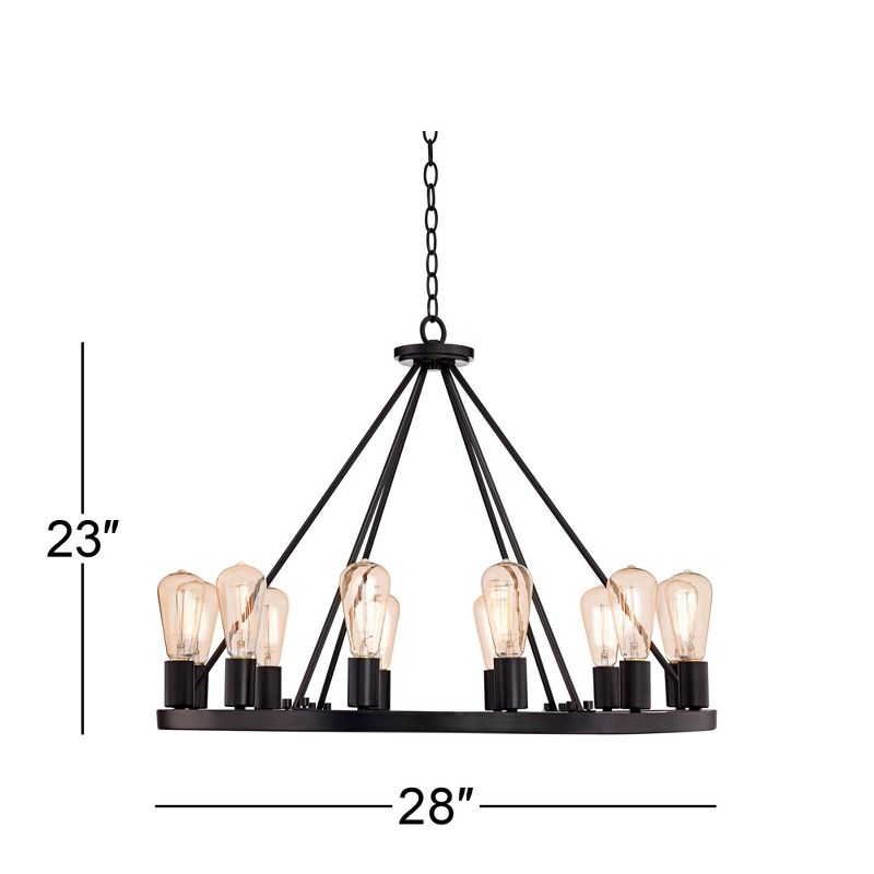 Franklin Iron Works Lacey Black Wagon Wheel Chandelier 28" Wide Industrial 12-Light LED Fixture for Dining Room House Foyer Kitchen Island Entryway, 5 of 11
