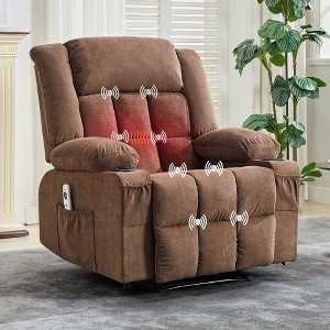 Rocker Recliner Chair with Heat and Massage, Nursery Recliner 360°Swivel Oversized Chairs for Adults,3 Positions,2 Side Pockets,Cup Holders,USB Ports - 1 of 4