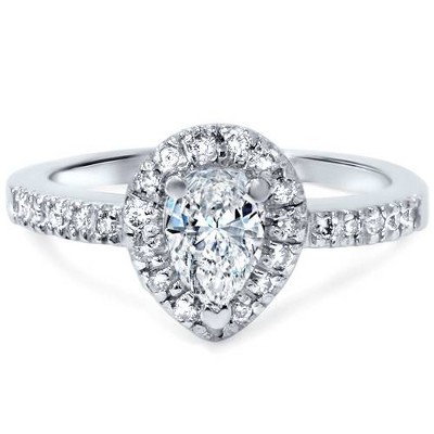 Pompeii3 1/2ct Pear Shape Diamond Engagement Ring 14K White Gold Lab Created
