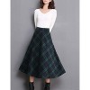 Women's Wool Plaid A-Line Skirt - Winter Warm Elastic Waist Pleated Long Skirt Green2 - 3 of 4